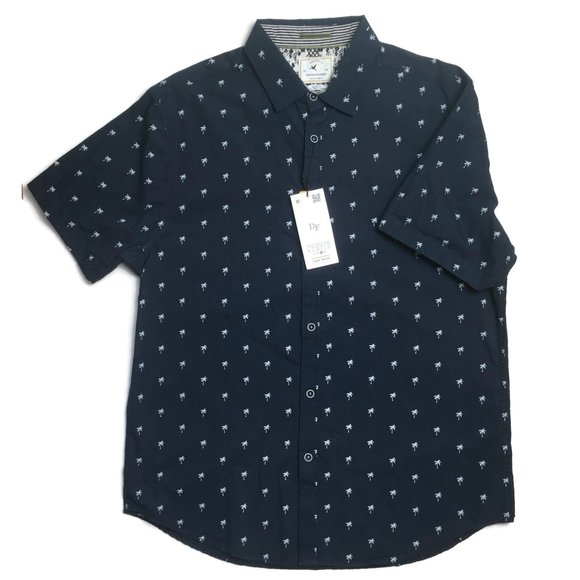 Denim Flower Navy Blue Palm Tree Shirt 